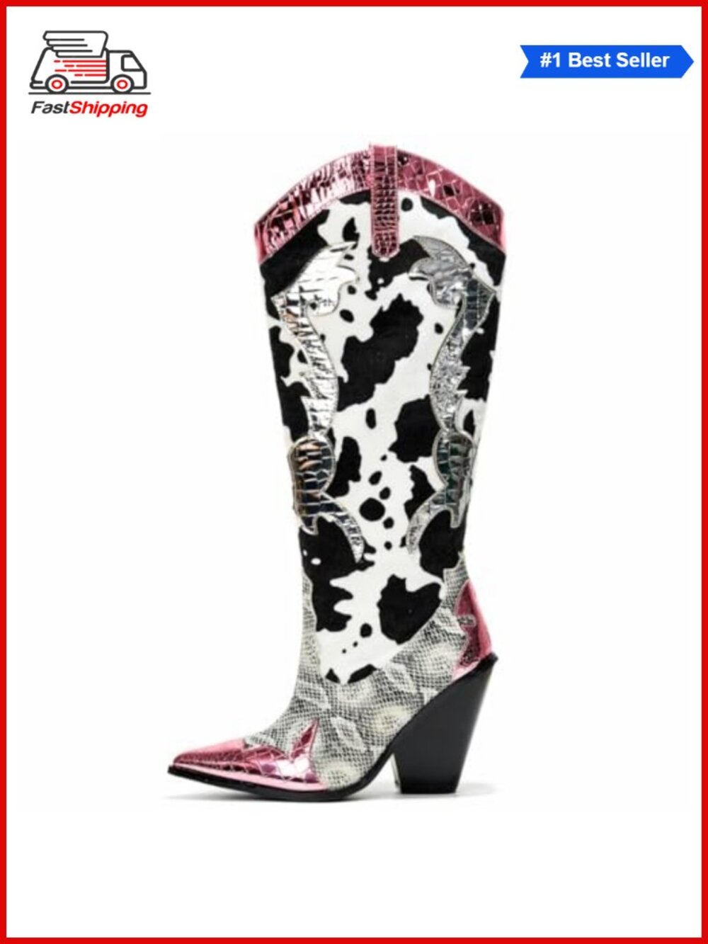 ✨ Cape Robbin Faux Leather Animal Print Cowboy Boots Pointed Toe Block Heel